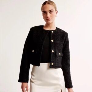 Abercrombie & Fitch Collarless Boucle Black Tweed Jacket XL